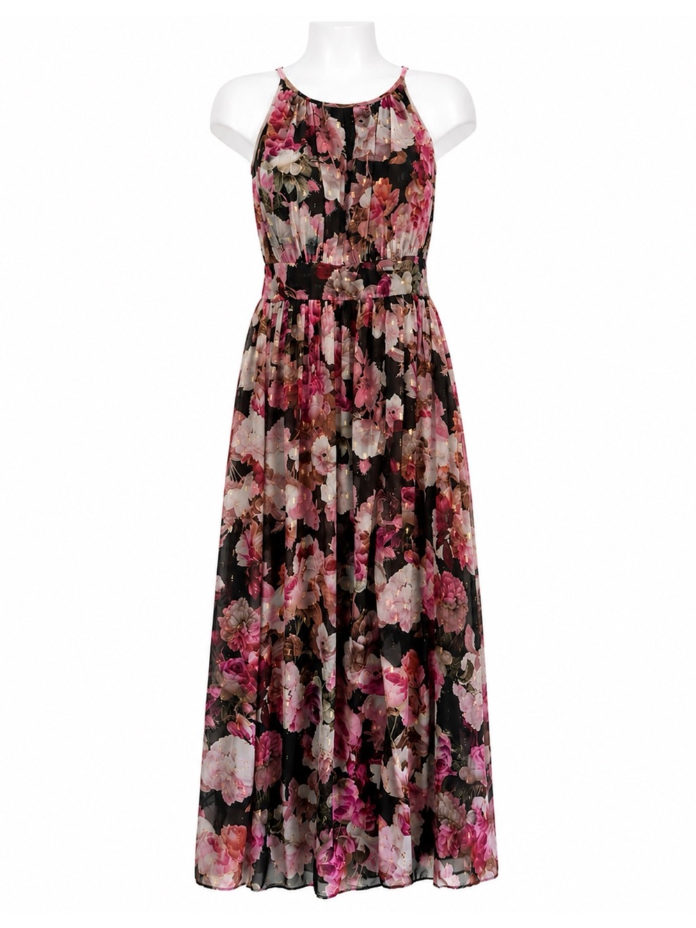 Size 16 Laura Plus Women’s Floral Maxi Dress Pink Black Accent Front Slit
